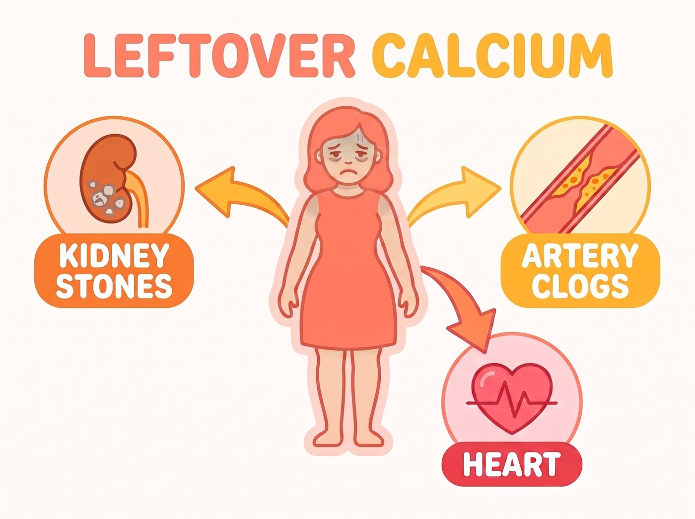 How unused calcium can build up in the arteries and heart.