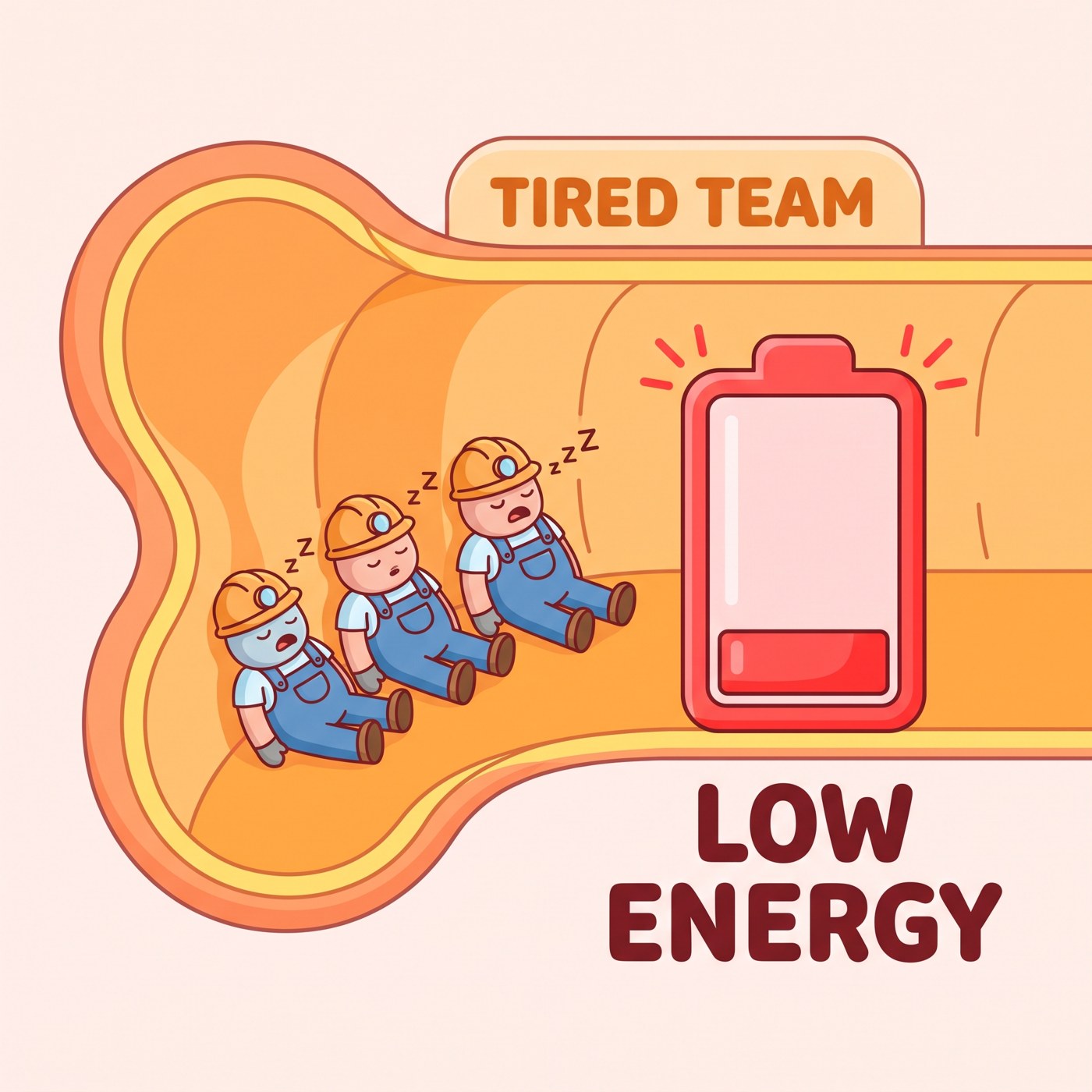 Illustration: the bone-building construction crew running out of energy.
