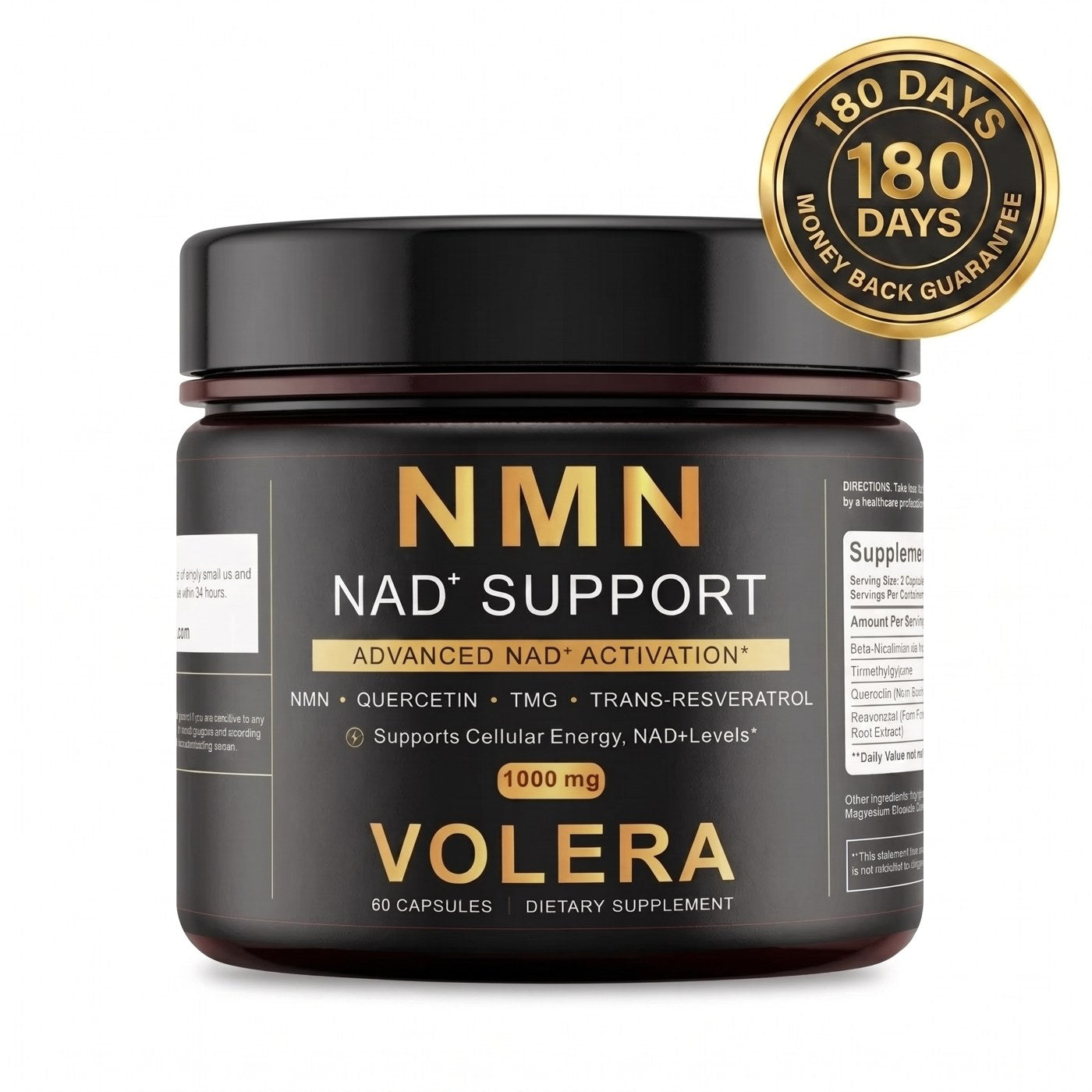 Volera NMN — 180-day money-back guarantee seal.