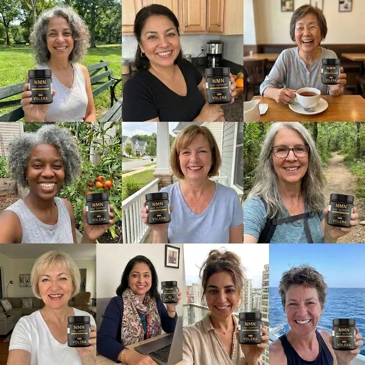 A grid of women who have used Volera to support their bone density.